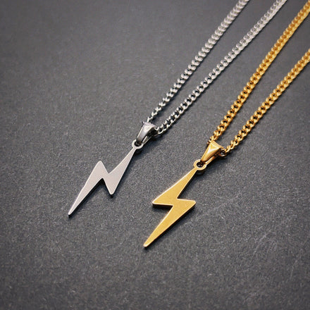 Women Men Punk Jewelry Birthday Gift Lightning Bolt Necklace Pendant Stainless Steel Gold Jewelry Lightning Flash Necklace