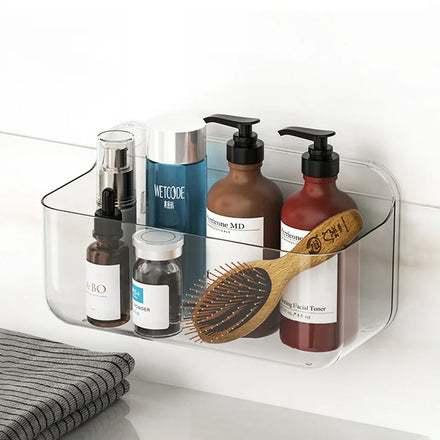 Bathroom Wall Mounted Transparent Acrylic Corner Shower Caddy Organizer Shelf Holder Non-Folding Shower Organizer