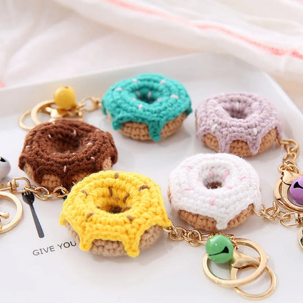 Portachiavi Frutta Korean Mini Donut Keychain Hand Woven Knitting Wool Ball Fruits Pendant Cute Keychain for Bag Accessories