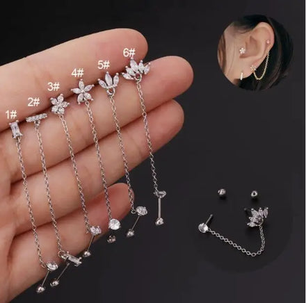 Korean Fashion Cz Ear Studs Cartilage Earring for Women Stainless Steel Zircon Small Stud Earring Ear Piercing Jewelry Gifts