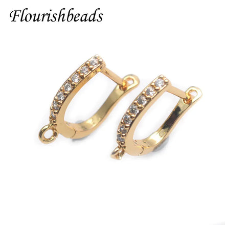 18K Gold Plated Nickel Free Anti Fading CZ Paved U Shape Earring Hooks for Earring Making