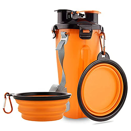 Factory Price Food and Water 2-in-1 Portable Pet Water Bottle with Double Collapsible Dog Bowl for Pet Dog