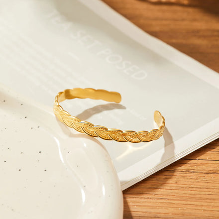HOVANCI 18K Gold Plated Stainless Steel Bracelet Jewelry Adjustable Size Geometric Bracelet Bangle