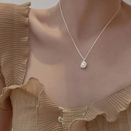Wholesale New Fashion Jewelry Chain 925 Silver Geometry Pearl Necklace for Women