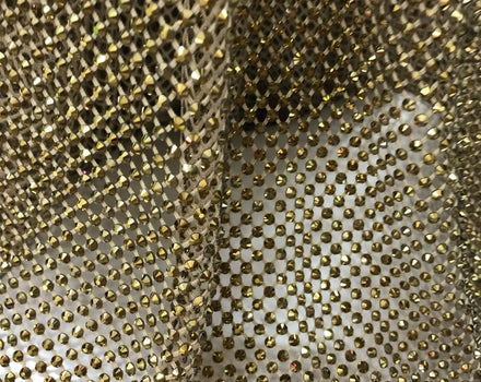 120cm Sparkle Gold Rhinestone Crystal Net Fabric