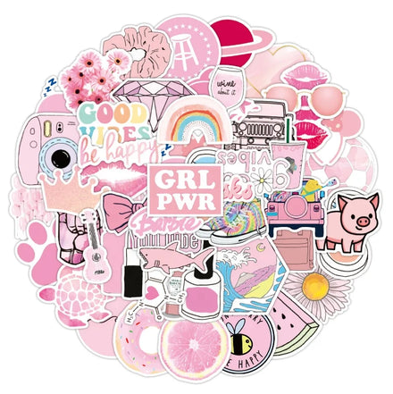 50PCS VSCO Pink Aesthetic Graffiti Decorative Sticker Pack for Girl Suitcase Laptop Diary Phone PVC Random Sticker