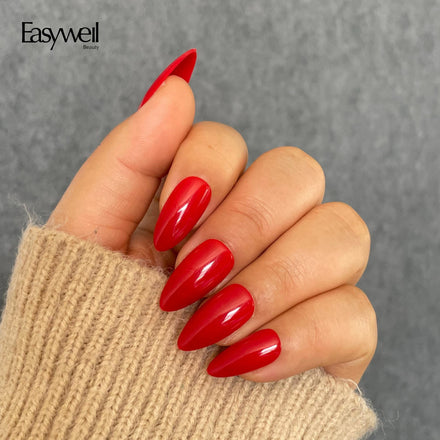 Easywell Custom Luxury False Nails Package Box Private Label Medium Ballerina Almond Fake Nail Red Color 30pcs Press on Nails