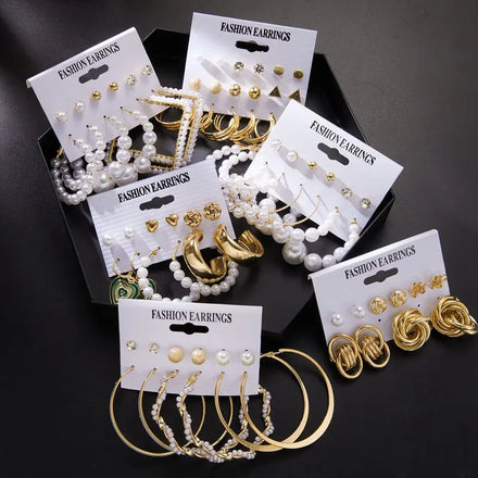 Rinhoo 5PCS /Set Geometric Butterfly Pearl Stud Earrings for Women Acrylic Heart Circle Dangle Vintage Jewelry Girl Gift Brincos