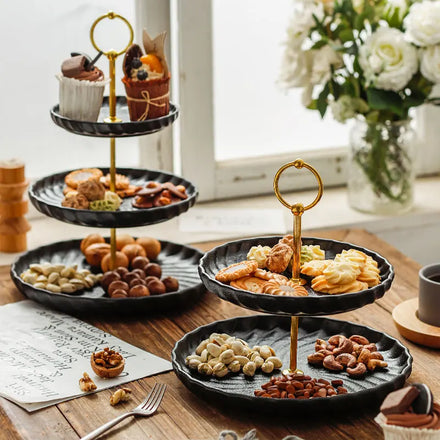 Nordic 2/3 Tier Ceramic Cake Stand Eco-Friendly Plant Pattern Serving Plate for Fruit Dessert Cupcake for Wedding