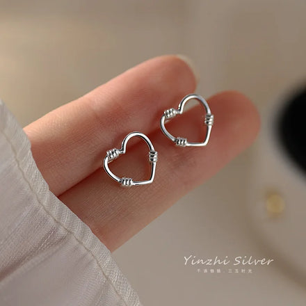 Real 925 Sterling Silver Heart Stud Earrings for Women Girls Fashion Jewelry 2022