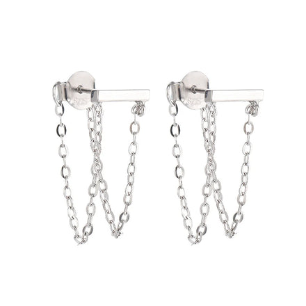Real 925 Sterling Silver chain Stud Earrings for Women Girls Fashion jewelry 2022