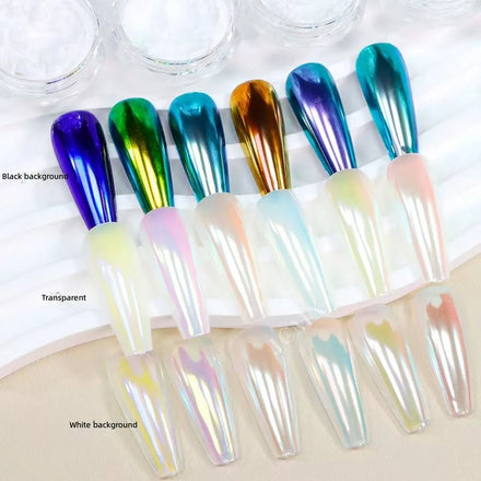 Rainbow Aurora Chrome Loose Pigment 1g/Jar Moonlight Chrome Nail Powder Chameleon Aurora Powder Nail Decoration for Nail