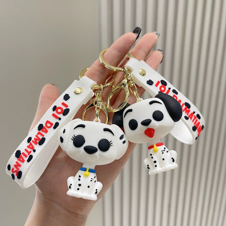 Cartoon Soft Rubber Dot Dog Key Chain Pendant Cute White Little Dog Doll PVC Small Pendant Exquisite Hand-made