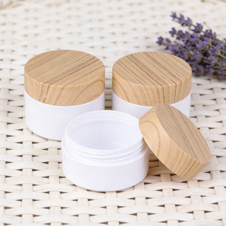 50g 250g PP Cream Jar WithWood Grain Water Transfer Lid White pp Plastic Cosmetic Cream Jar