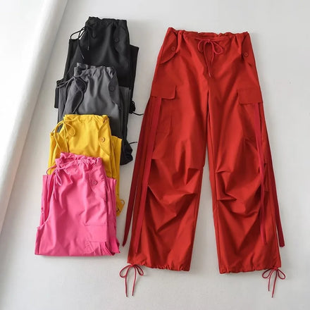 Women Casual Drawstring Waist Waterproof Lightweight Cargo Pants With Pockets