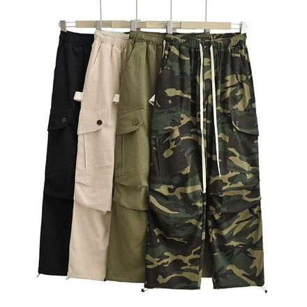 Women Baggy Drawstring Waist Ruched Hiking Hippie Cargo Pants With Multiple Pockets