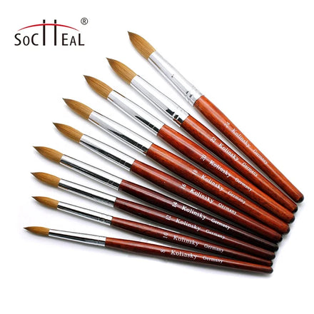 Top Quality Brown Wood Handle USA Size #2 - #24 Round Type 100% Pure Kolinsky Hair Acrylic Nail Brush for Acrylic Application
