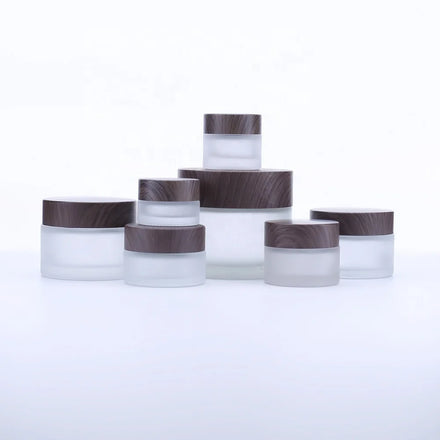 Luxury 5g 10g 20g 30g 50g 100g Frosted Cosmetic Jar Custom Frosted Cream Jar with Water Transfer Printing Wood Cover