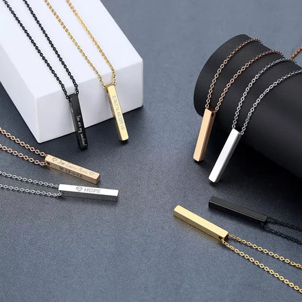 Personalised Name Custom Necklace Fashion Customized Stainless Steel Thin Vertical Bar Pendant Chain Necklace for Women