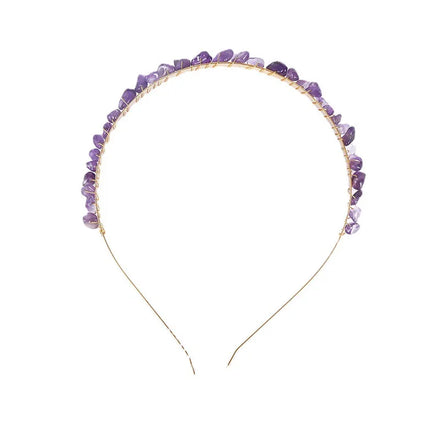Natural Crystal Stone Gravel Hair Band for Women Gold Wingding Crystal Hair Clasp Fashion Gemstone Hair Accessories