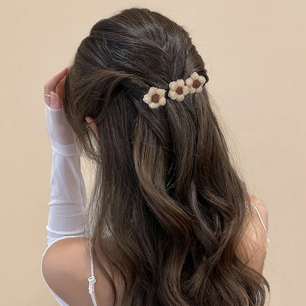 MIO 10cm Handmade Knitted Crochet Flowers Lovely Wool-liked Fabric Braided Hair Clip Elegant French Barrette Hair Pins