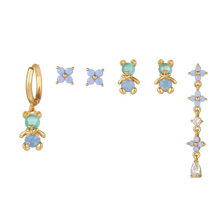 New Arrival Trendy 6pcs Star Zircon 18K Gold Plated Drop Earrings Set 925 Silver Women's Luxury Fashion Jewelry