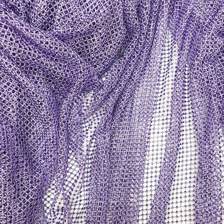 Violet Lilac Rhinestone Mesh Stretchable Crystal Rhinestone Diamond Lace Fabric
