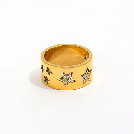Joolim Jewelry Wholesale 18K Gold Plated Five-pointed Star Hollow Band Stainless Steel Rings for Women Rings