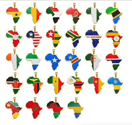 18K Gold-plated Africa Map with Countries Flag Pendant Africa Map Flag Cameroon Angola Kenya Congo Gambia Ivory Coast Necklace