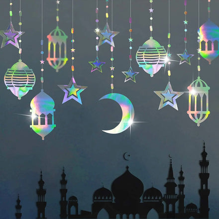 Nicro 6pcs Paper Gold Star Moon Lantern Shape Garland Ramadan Kareem Muslim Eid Mubarak Party Hanging Eco-friendly Swirls