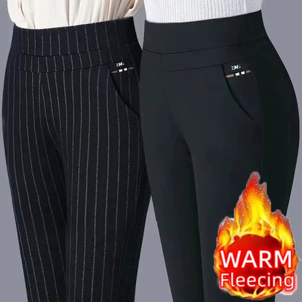 Autumn Winter Casual Elegant Office Slimming Solid Color Fleecing Thick Thin Women's Pants Elastic Waist Tight Pencil Pants