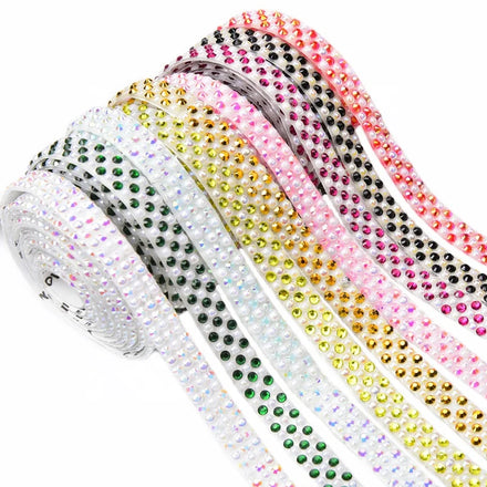 White AB Pearl Rhinestone Self Adhesive Sticker Ribbon Tape 1cm Resin Crystal Applique Mesh Trim for Wedding Home Decoration