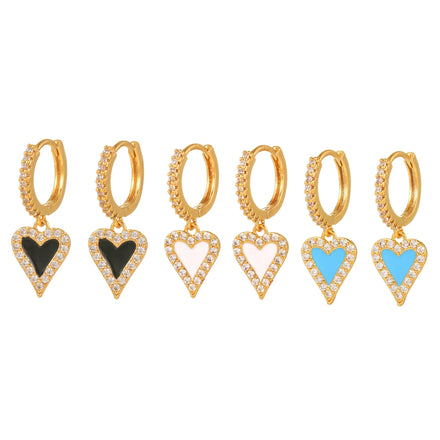 Sweet New Zircon Love Drop Earrings Set 18K Gold Plated Oil Heart Shaped Earrings Fashion Brass Pendant Earrings for Women