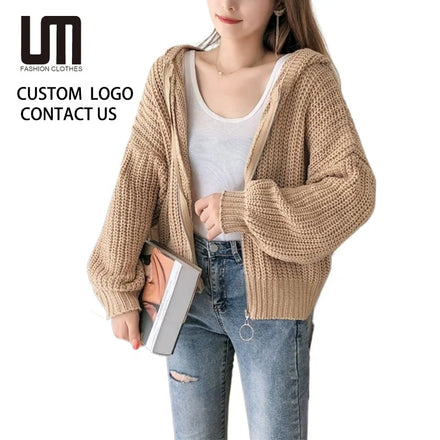 Liu Ming Cheap Wholesale Women Clothing New Winter Korean Fashion Loose Knitted Cardigan Hoodie Sweater Coat