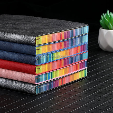 Hot Selling 2026 Promotion Custom Logo A5 Leather Soft Cover Journal Diary Rainbow Edge Business Notebook Daily Planner