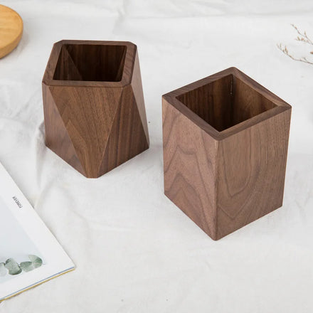 Wholesale Creative Square Rhombus Chopsticks Barrel Wood Utensil Holder Black Walnut for Household Storage