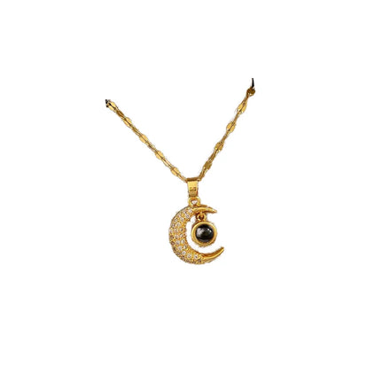 HOVANCI Classic Trendy Star Memory Pendant 'I Love You' 100 Languages Stainless Steel Clavicle Chain Gold Plating for Weddings