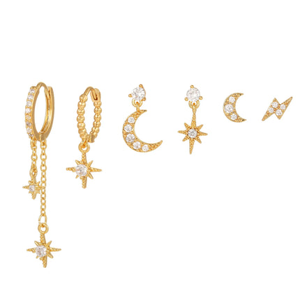 ZUOLA Moon Star Tassel Earrings Set Hypoallergenic S925 Silver Studs and Hoop Trendy 5A Zircon Design for Gifts