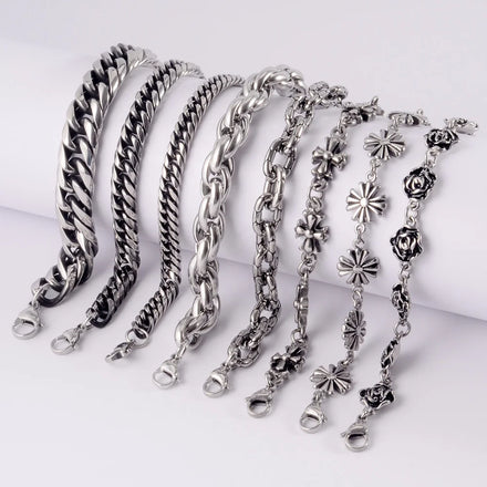 SHUIMEI RC221028 Surgical Steel Vintage Punk Man Bracelet Chain Custom Hip Hop Skull Cuban Women Popular Jewelry 20mm