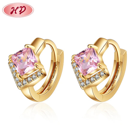 China-by-wholesale Aesthetic Cubic Zirconia Sparking Women Aretes En Oro Laminado Pierced Earrings with Stones for Ladies
