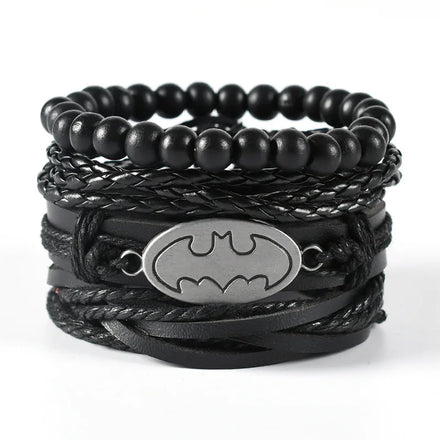 BINSHUO Manufacturers Wholesale Hip Hop Man Jewelry Retro Leather Pirate Punk Beaded Multi-layer Leather Woven Bracelet 4pcs/Set