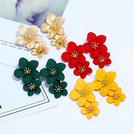 Fashion Boho Painting Big Flowers Tassel Ear Stud Earrings Women Charm Pedant Jewelry Gift