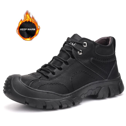 Genuine Leather Winter Warm Fluff Safety Shoes for Men EN12568 Steel Toe Shoes Men's Fashion Work Boots