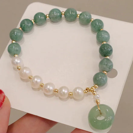 2022 Luxury Natural Freshwater Pearl Burmese Jade Beads Round Jadeite Charm Bracelet