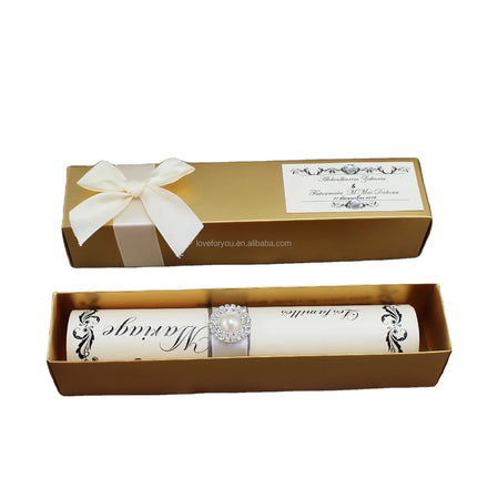 Unique Custom Elegant Luxury Paper Boxes Scroll Luxury Wedding Invitation Cards with Customized Text
