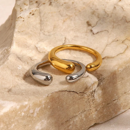 High Polished Waterdrop Geometric 18K Gold Plated SIlver Plated Stainless Steel Opening Rings