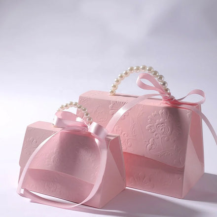 Artificial Pearl Handle Ribbon Paper Handbag Boxes Candy Chocolate Gift Packaging Box for Wedding Birthday Party Decor Packaging
