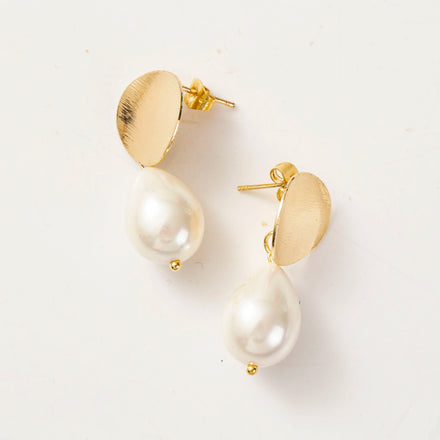Trendy Women Girl Pearl Earring Jewelry Irregular 18K Gold Copper Freshwater Pearl Dangle Drop Stud Earrings