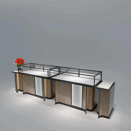 Custom Tall Cases Lock Design White Glass Counter Display Luxury Jewelry Showcase Cabinet With Led Strip Light