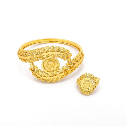 JXX Hot Sale Dubai Saudi Arabia 24k Gold Plated Vintage Brass Bangle and Ring Set Wedding Gift Fashion Eye Design
